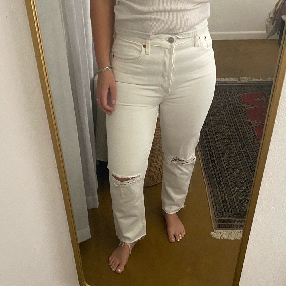 Re/Done 70s Stove Pipe White Jeans